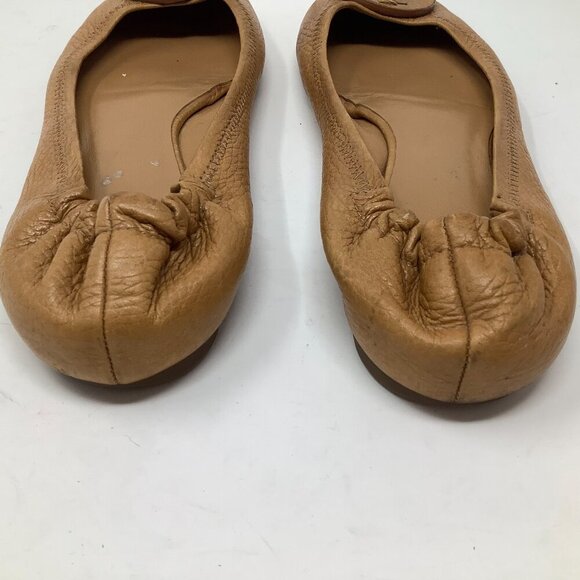 Tory Burch ballet flats elastic ankle brown tan logo 9 *size worn off* pre-worn - Picture 4 of 6